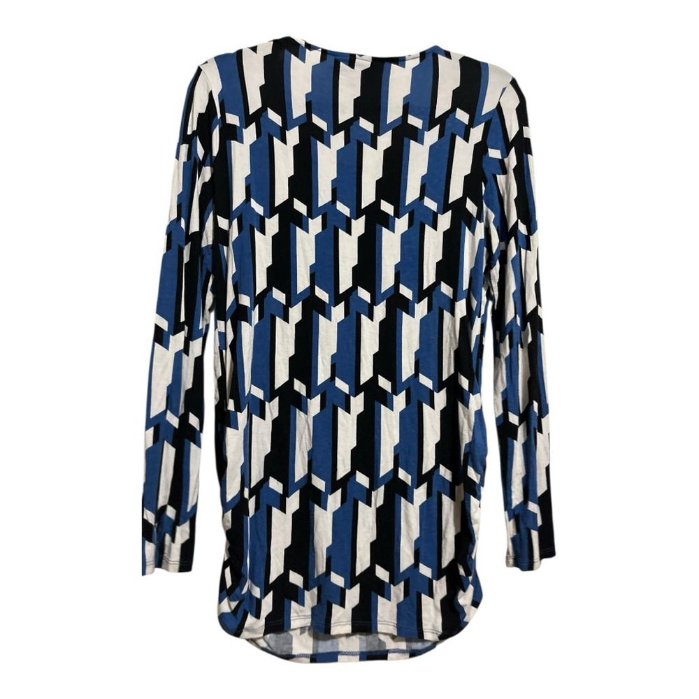 EUC Dana Buchman Top Blue Black White Long Sleeve Women’s Size LG - Picture 2 of 7